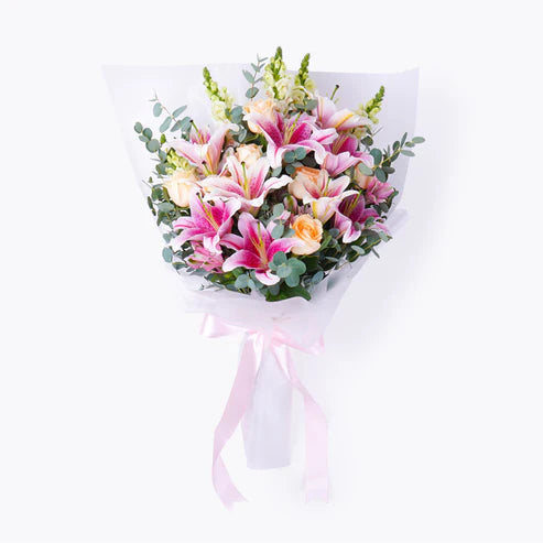 Pink Lily Bouquet With Mathiola
