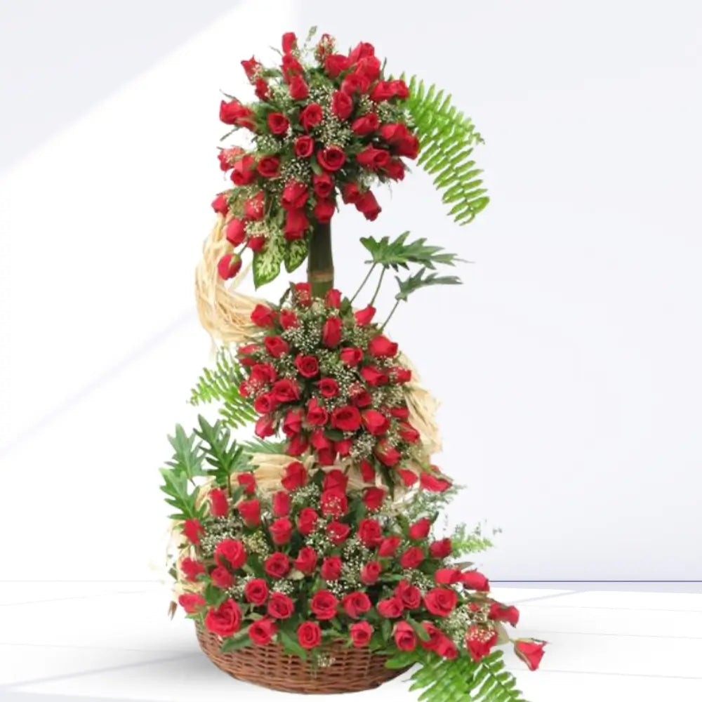 Grand red rose basket arrangement for Eid gifting in Dubai