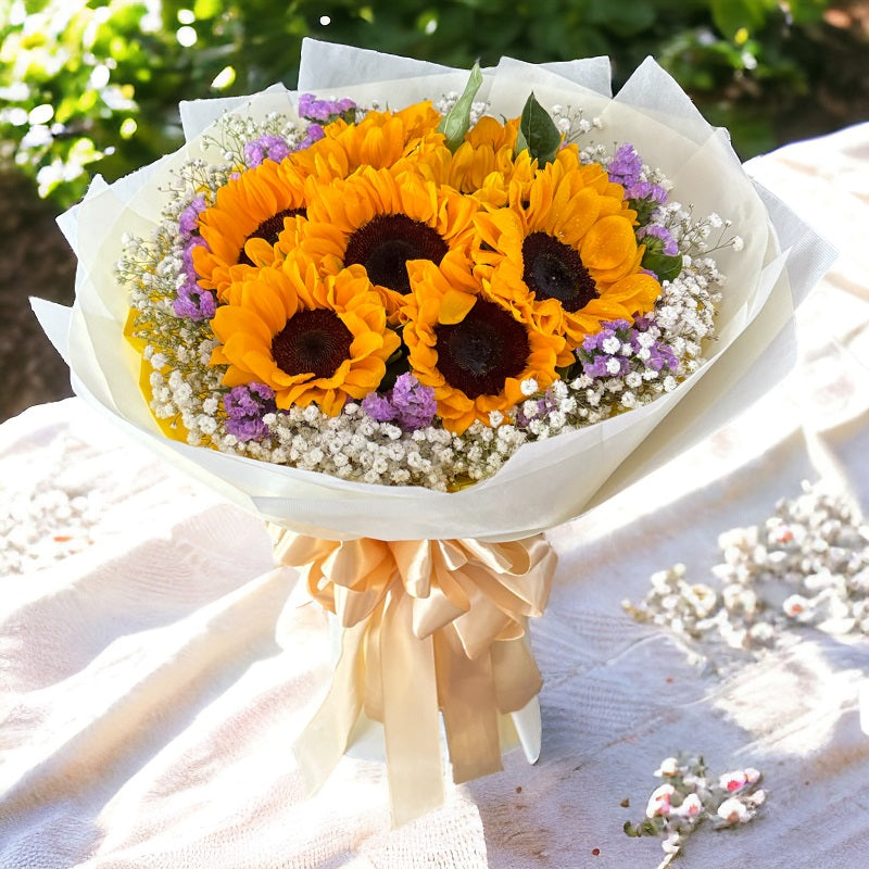 Cheerful sunflower get well soon bouquet in Dubai