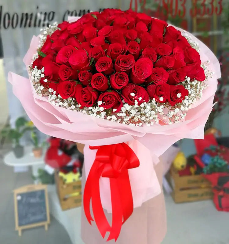 101 Red Rose Bouquet Pink Wrapped