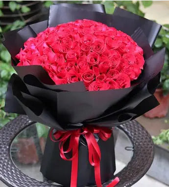 101 Red Rose Bouquet With Black Wrapping