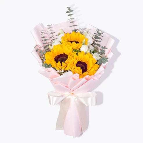 3 Sunflower With White Lisianthus