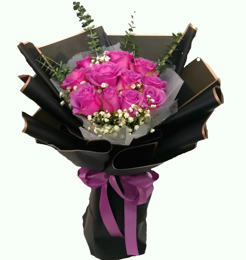 12 Fuschia Pink Rose Bouquet