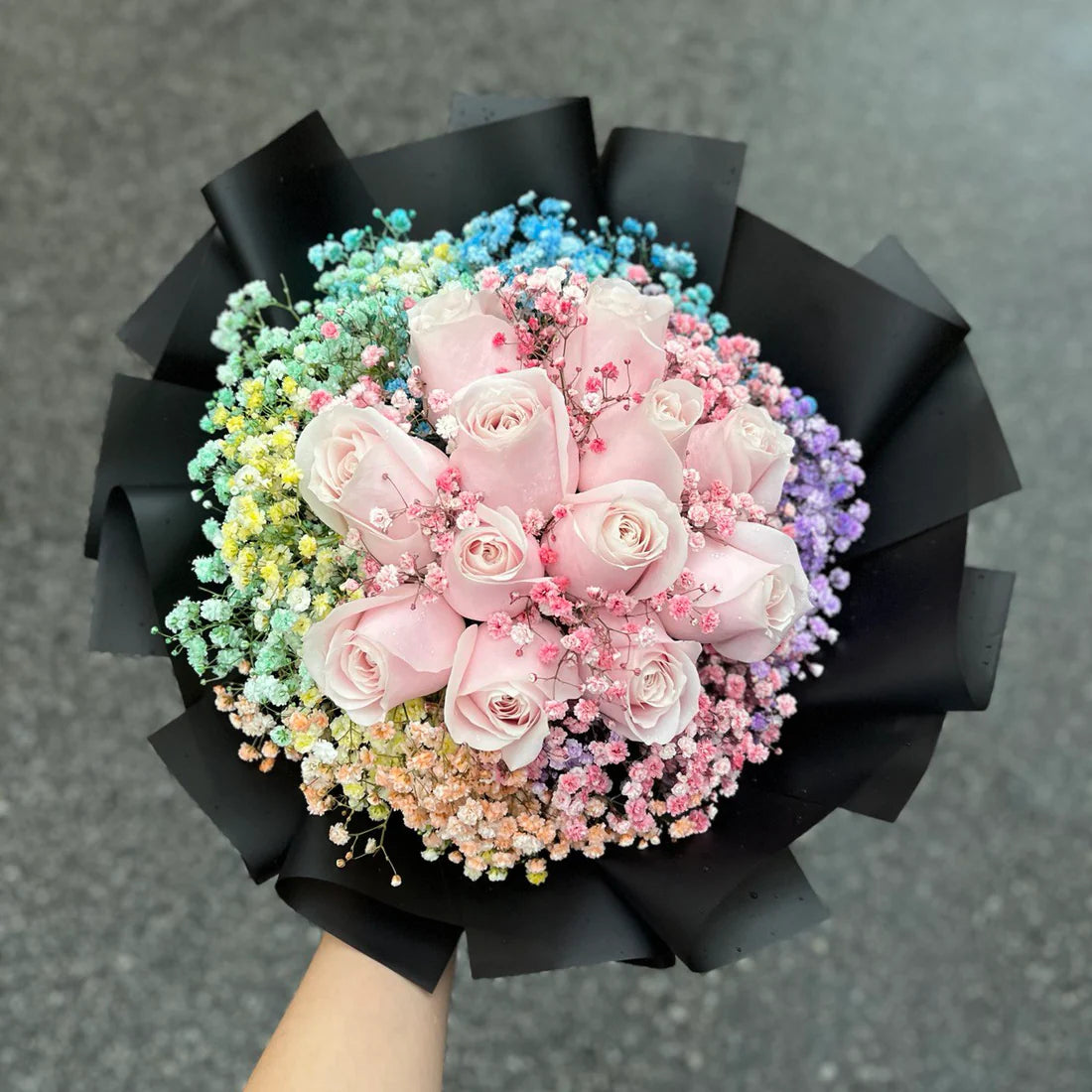 12 Pink Rose Rainbow Bouquet