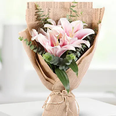 Pink Lily With Jute Wrapping