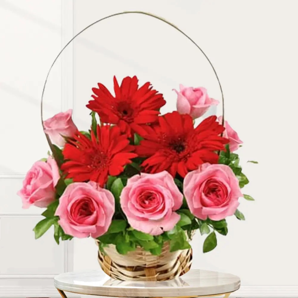 Basket Arrangement Red and Pink