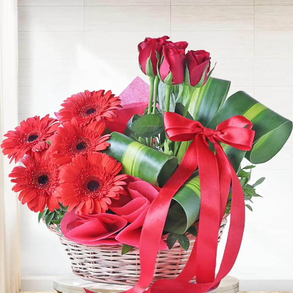 Basket Arrangement Red Gerbera and Rose