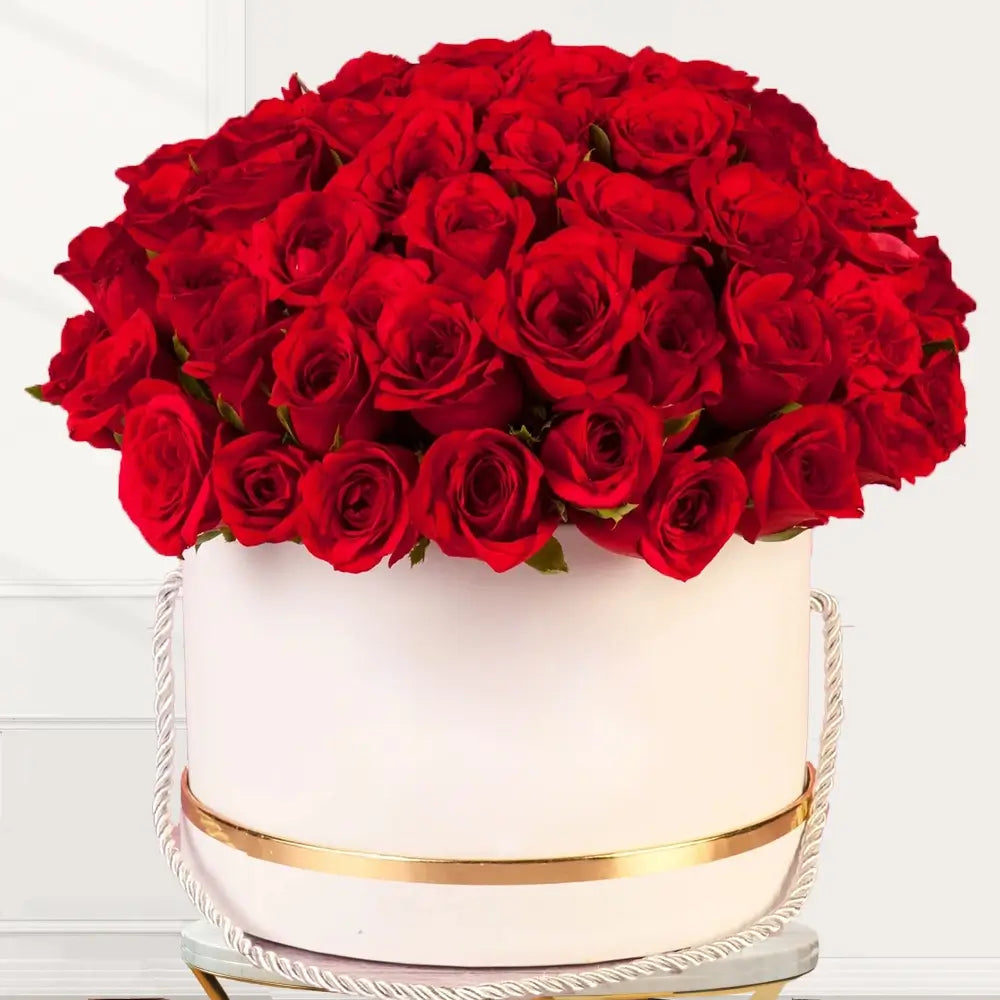 White Box Arrangement Red Roses