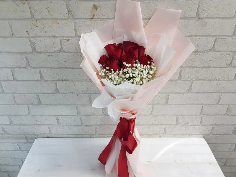 10 Red Rose Bouquet With Pink Wrapping