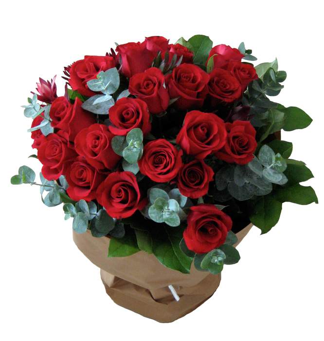 24 Red Rose Bouquet With Eucalyptus