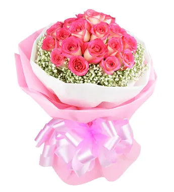 24 Double Pink Rose Bouquet