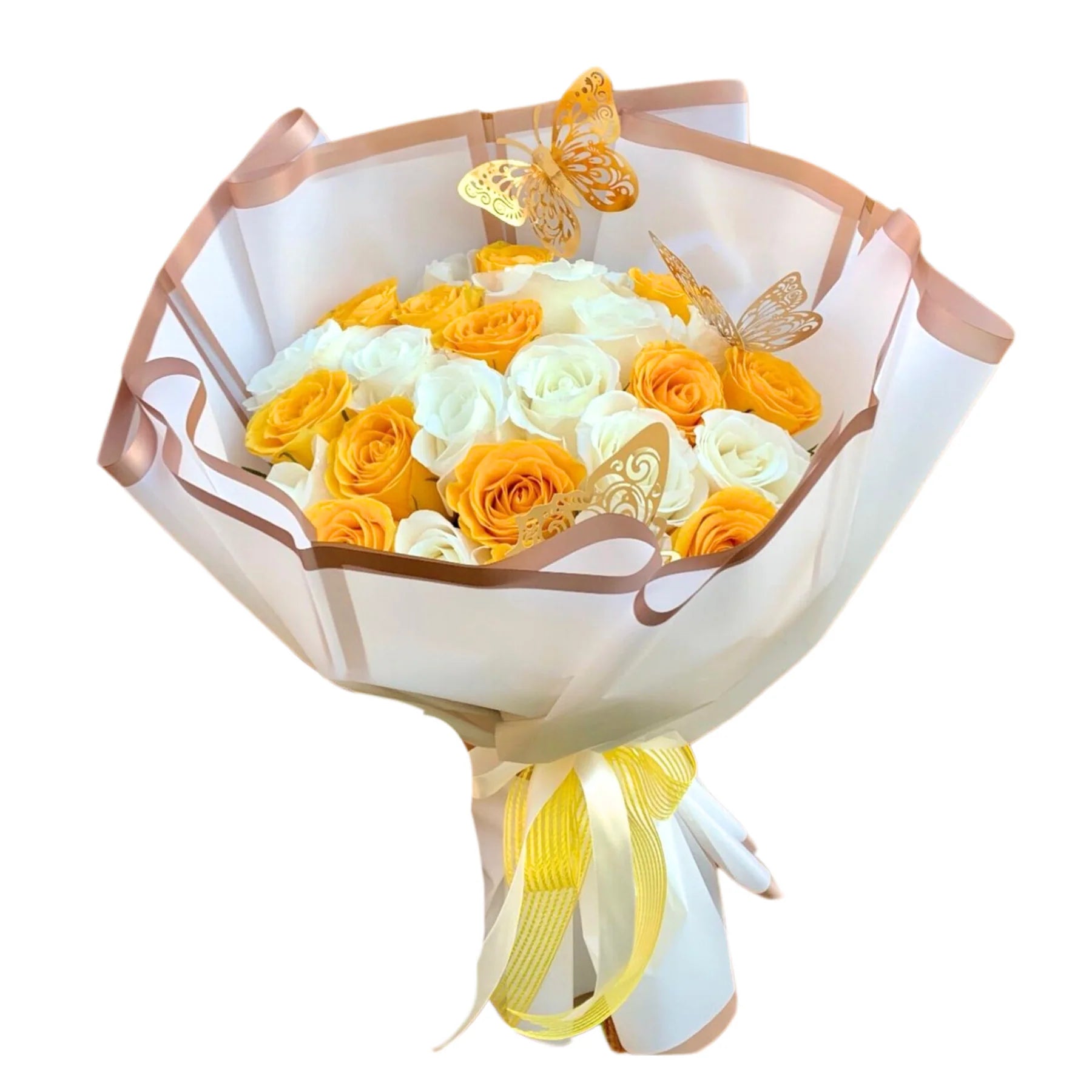 24 White And Yellow Rose Bouquet