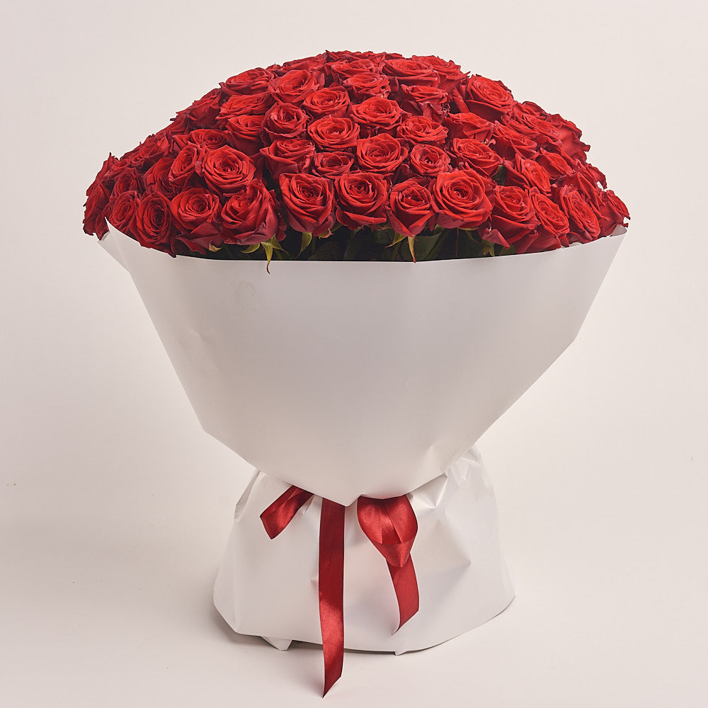 101 Red Rose Bouquet White Wrapping