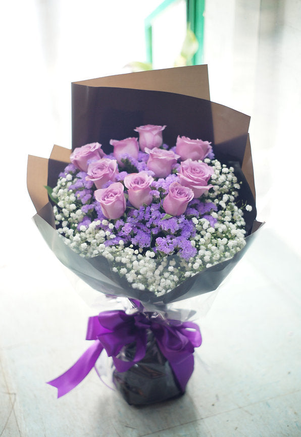 12 Purple Rose Bouquet with Fillers