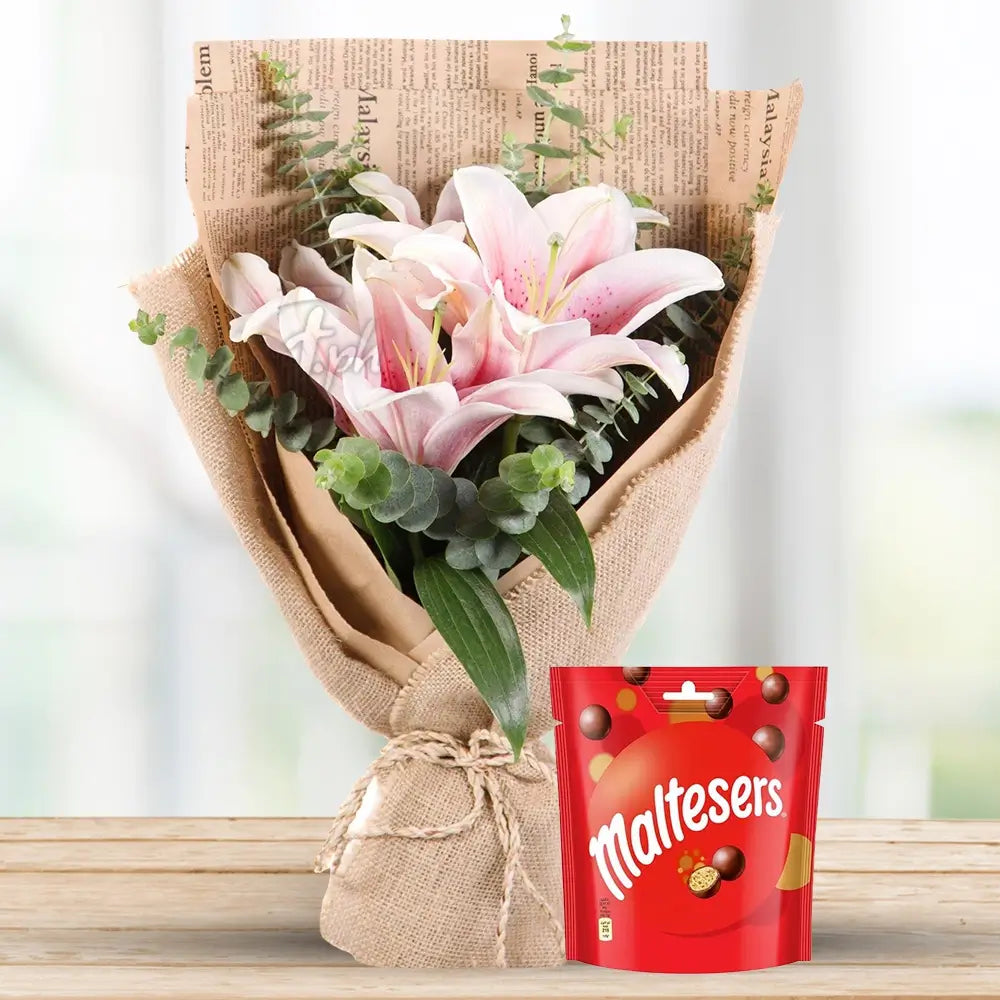 Pink Lily Bouquet With Maltesers