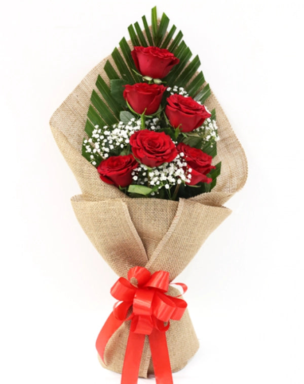 6 Red Rose Flat Bouquet