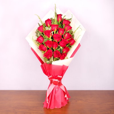 24 Flat Red Rose Bouquet