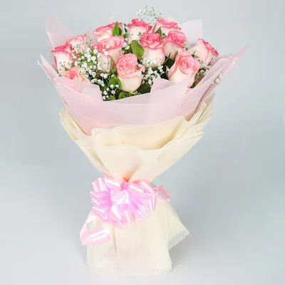 15 Double Pink Rose Bouquet