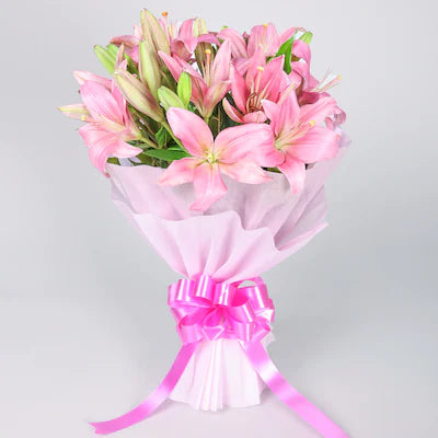 8 Pink Lily Hand Bouquet