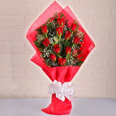 12 Red Rose Flat Bouquet