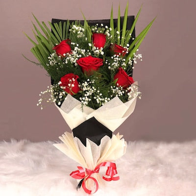 6 Red Rose Flat Bouquet