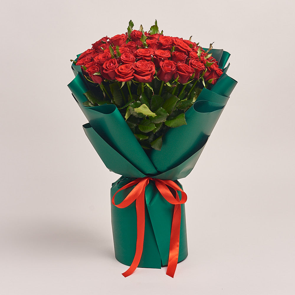 51 Red Rose Bouquet With Green Wrapping