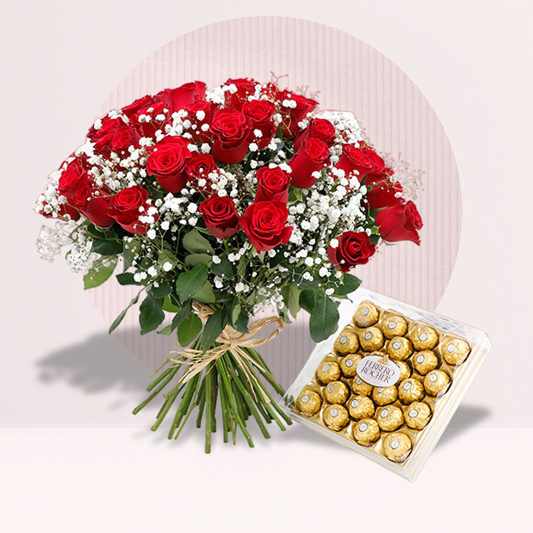 51 Red Rose With Ferrero Rocher