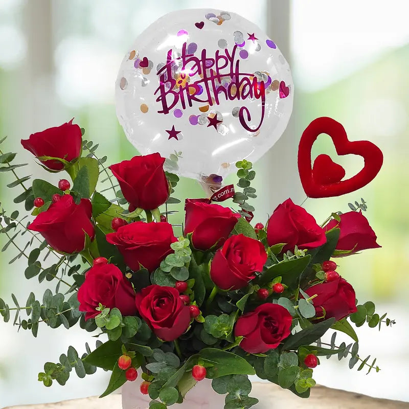 Birthday Red Rose Arrangement