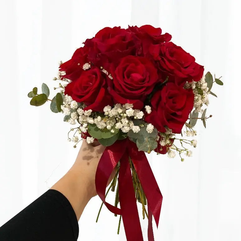 Red Rose Bridal Bouquet with Baby's Breath