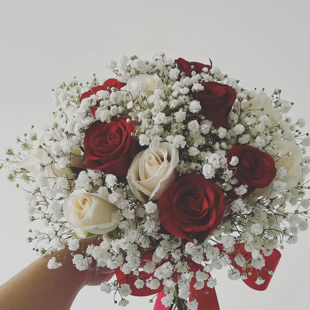 Red and White Rose Bridal Bouquet