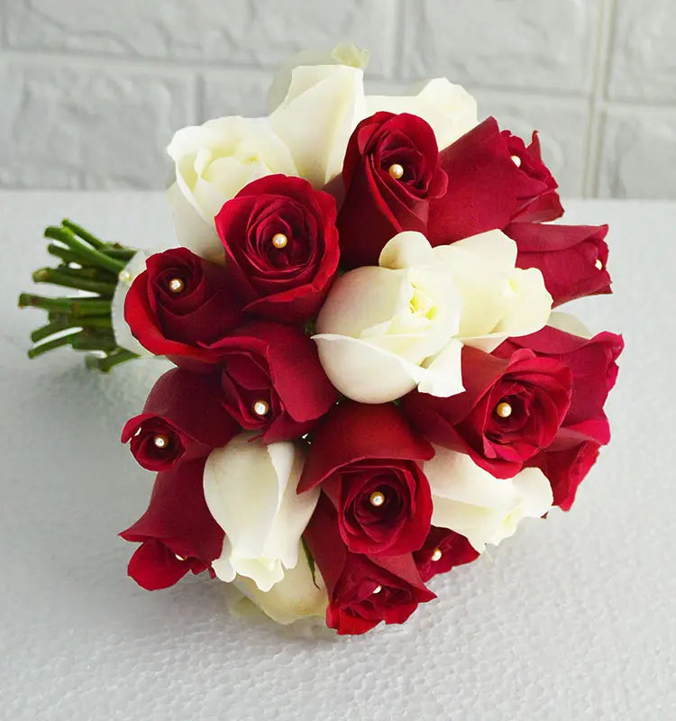 White and Red Rose Bridal Bouquet