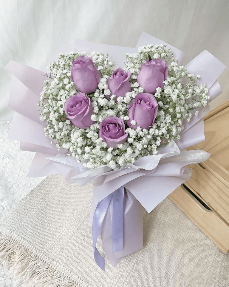 6 Purple Rose Heart shape