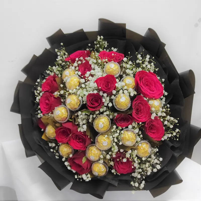 24 Red Rose With Ferrero Rocher