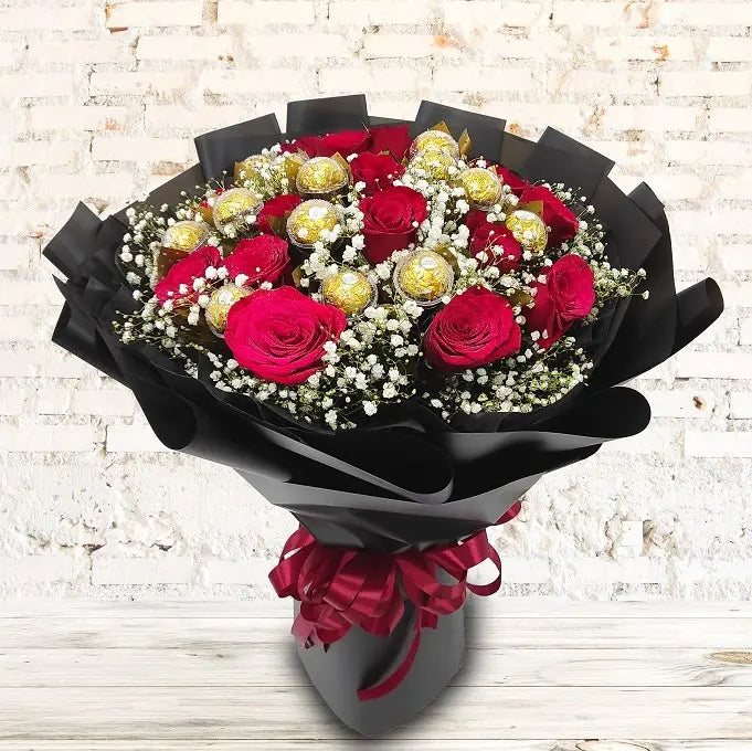 24 Red Rose With Ferrero Rocher