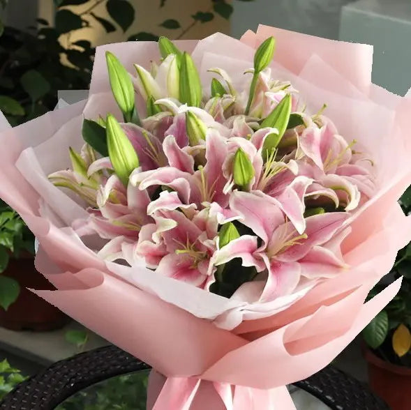 10 Pink Lilies With Pink Wrapping