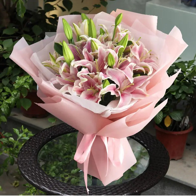 10 Pink Lilies With Pink Wrapping