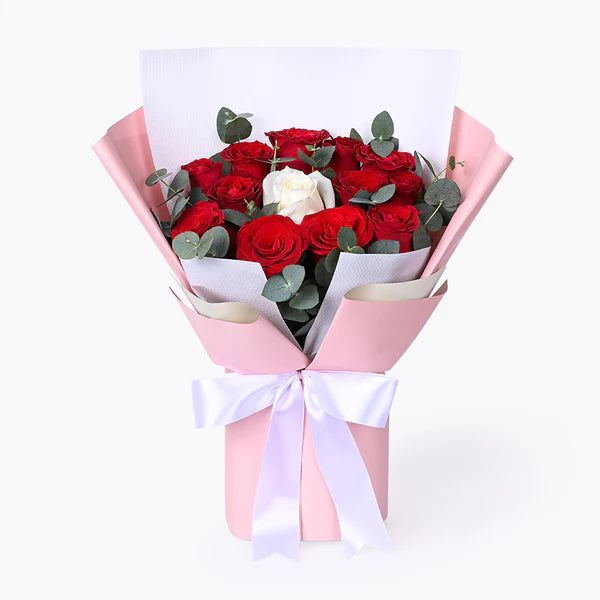 12 Red Rose with 1 White rose