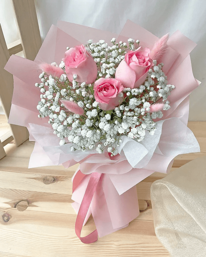 3 Pink Rose Bouquet With Decorations