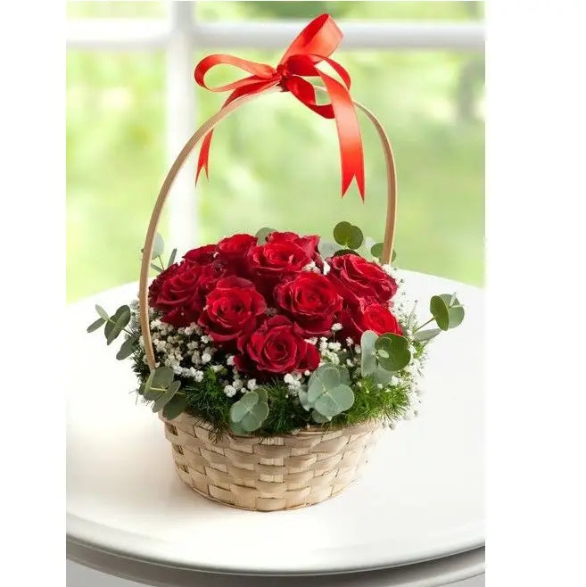 12 Red Rose Basket Arrangement