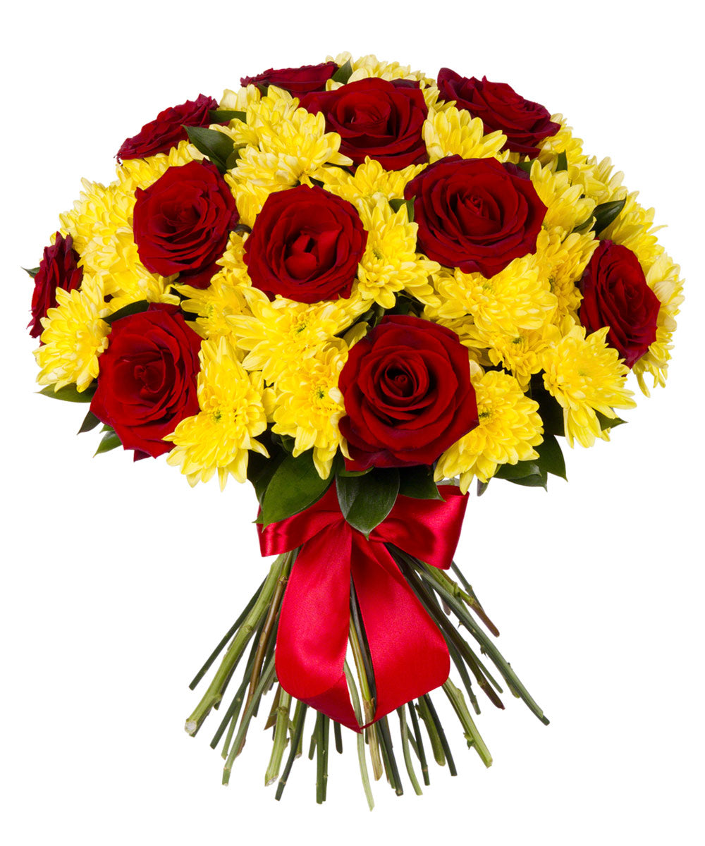 Red Roses With Yellow Chrysanthemum