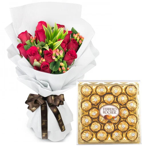 12 Red Roses With Ferrero Rocher