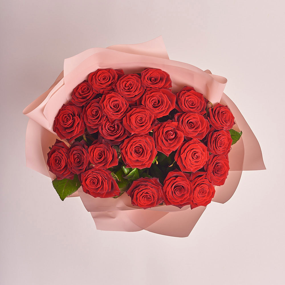 25 Red Rose Bouquet Pink Wrapping