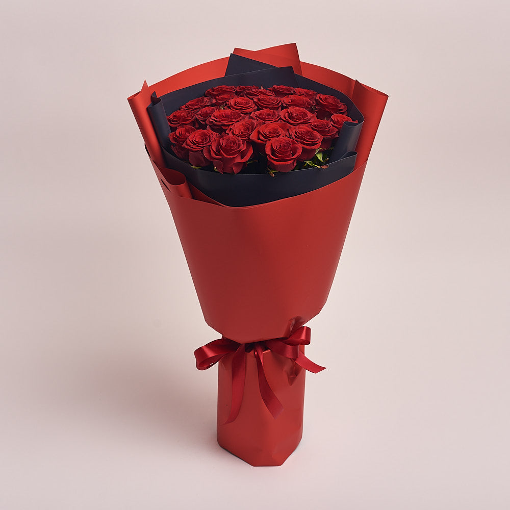 25 Red Rose With Black and Red Wrapping