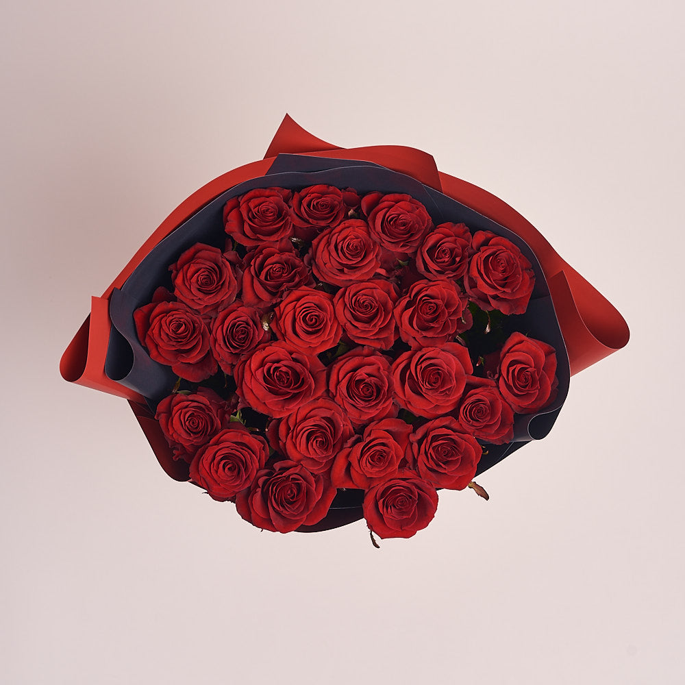 25 Red Rose With Black and Red Wrapping