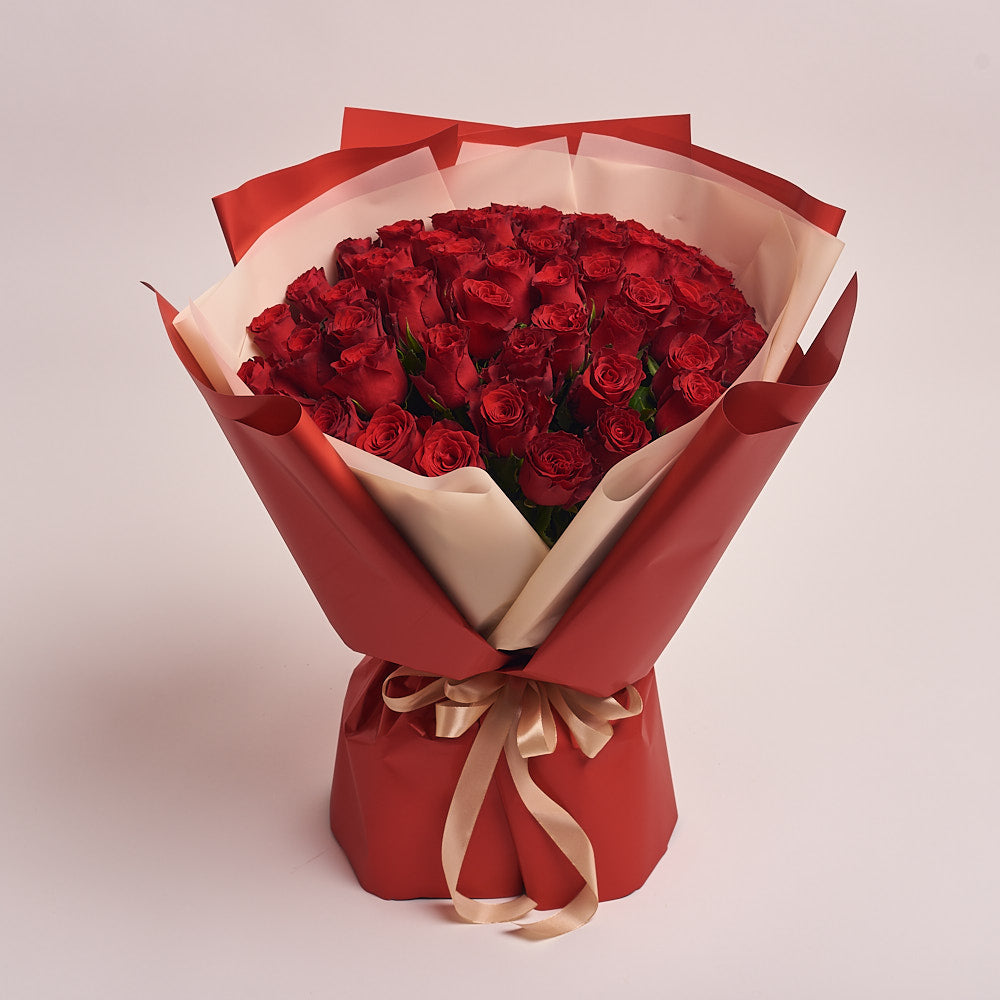 51 Red Rose With Beige and Red Wrapping