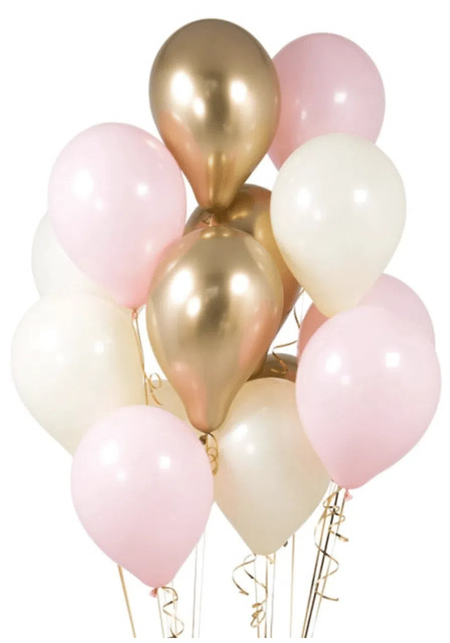 Pink, White, Gold Balloon Bunch