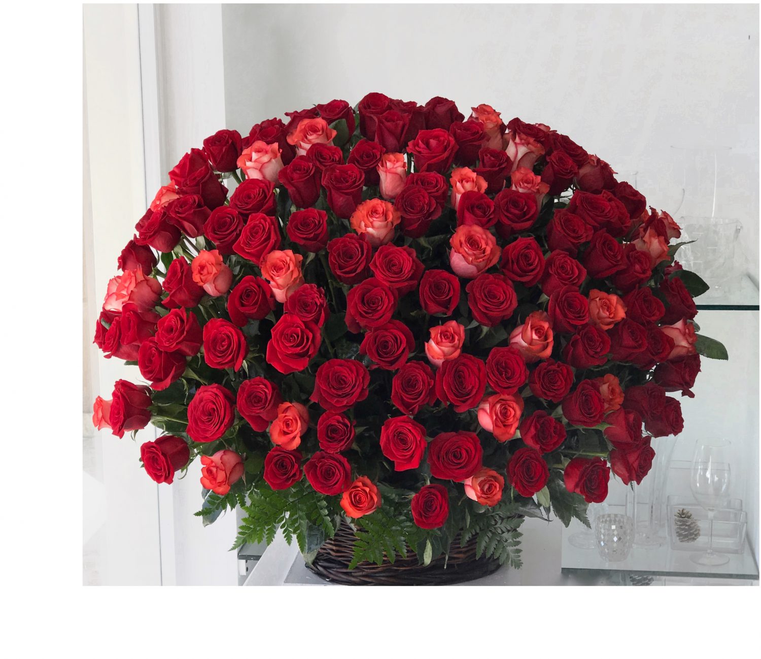 501 Red Rose Arrangement with Coral pink Roses