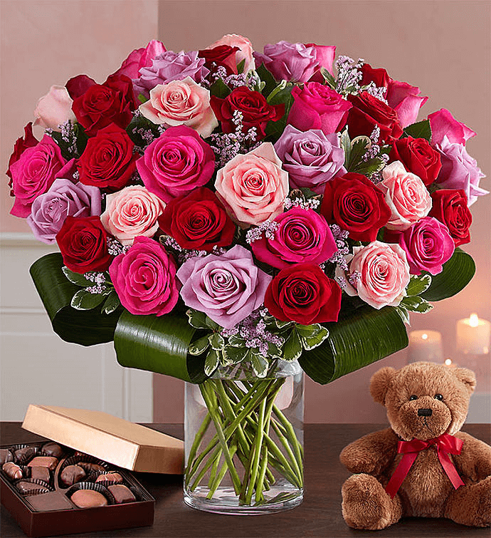 101 Pink Purple Red Roses In Vase