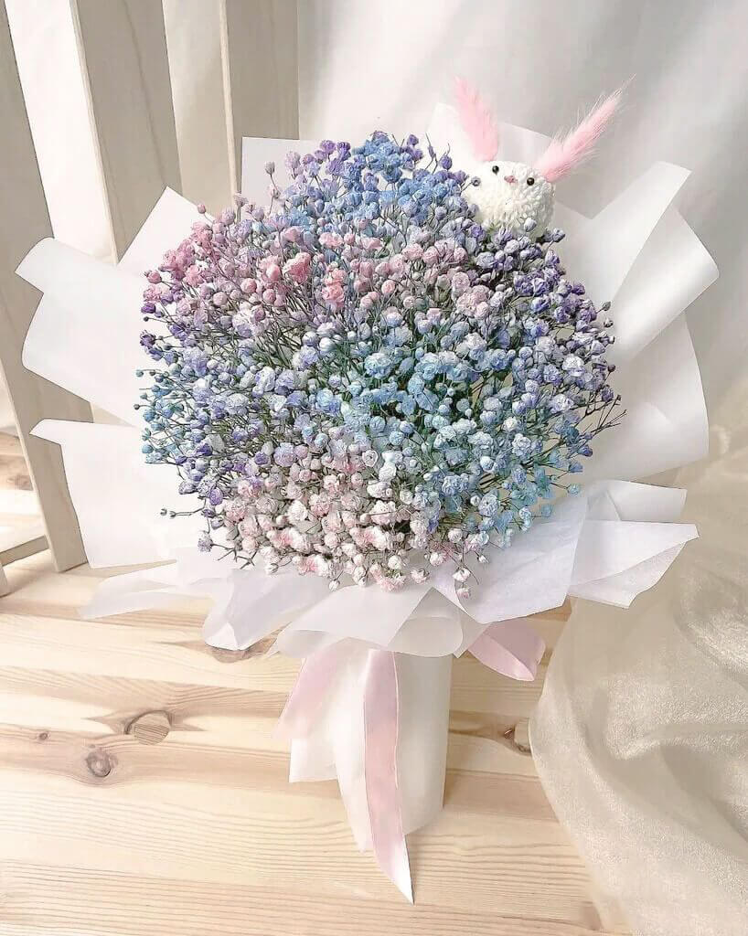 Blue And Pink Baby's Breath Bouquet