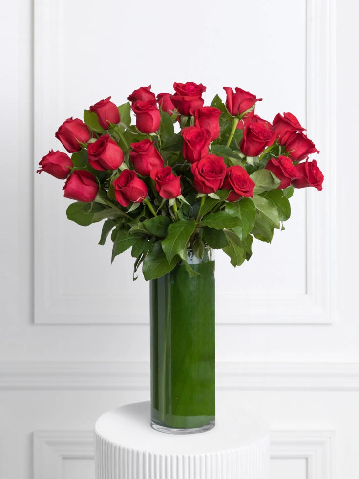 Red Rose Cylindrical Vase